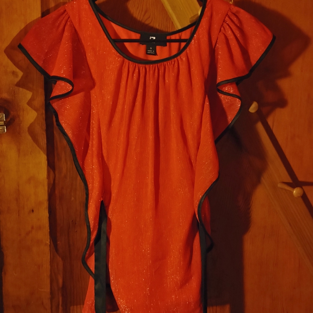 Iz Byer Vibrant Red Blouse with Black Trim